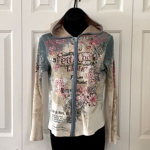 Super Cute Zipper Bejeweled Hoodie ~